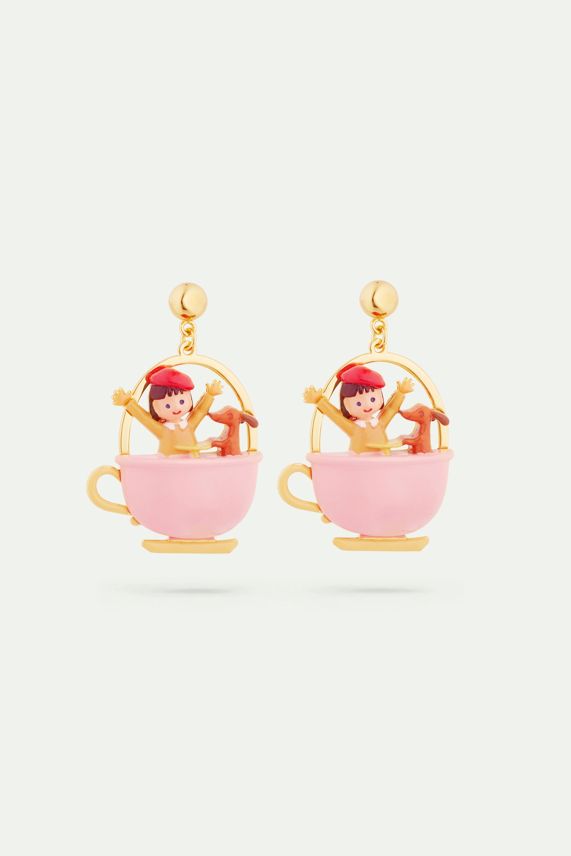 Little girl and dachshund on a merry-go-round earrings