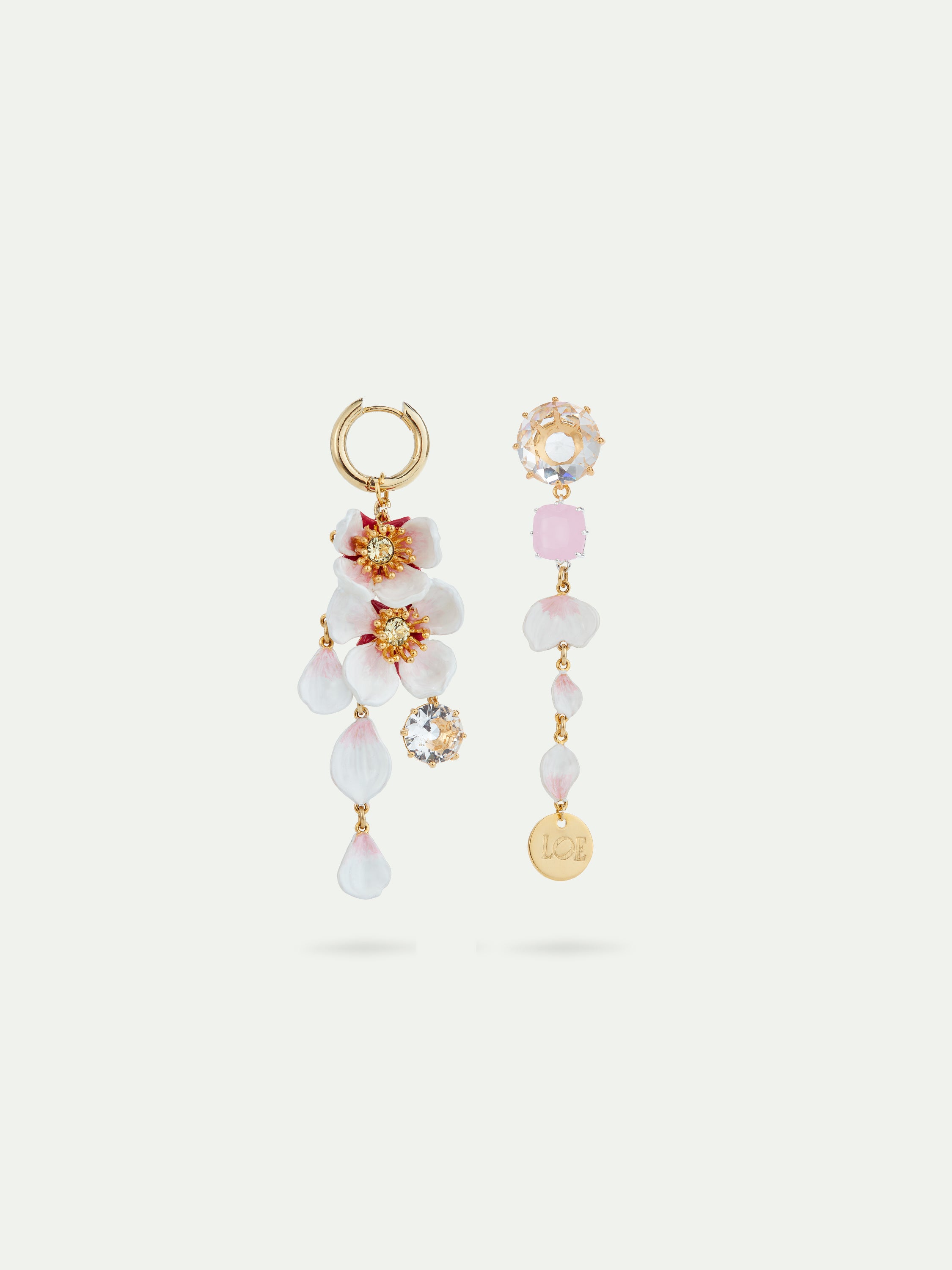 Asymmetrical cherry blossom and faceted glass earrings