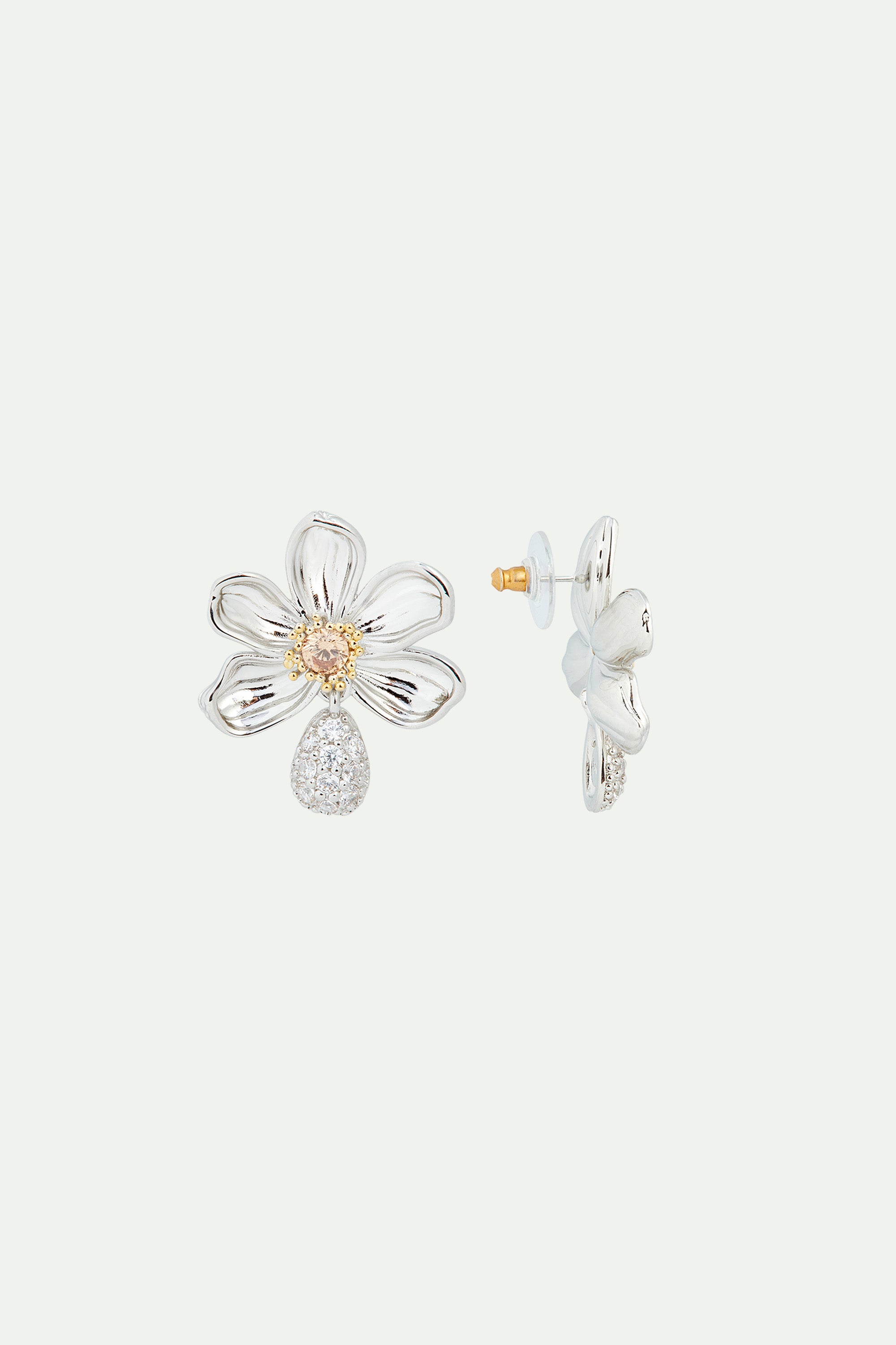 Daisy and white crystal studded petal post earrings