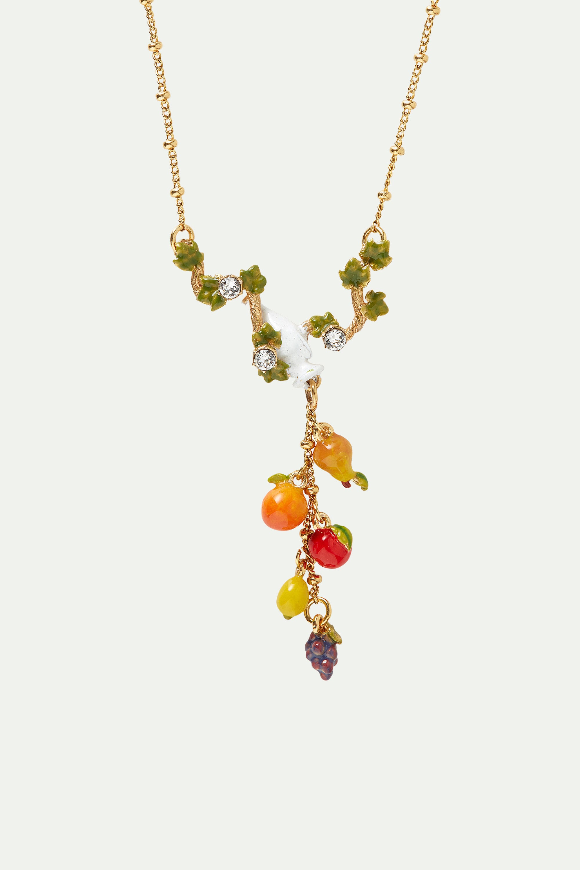 Amphora, vine leaves and fruit pendant necklace