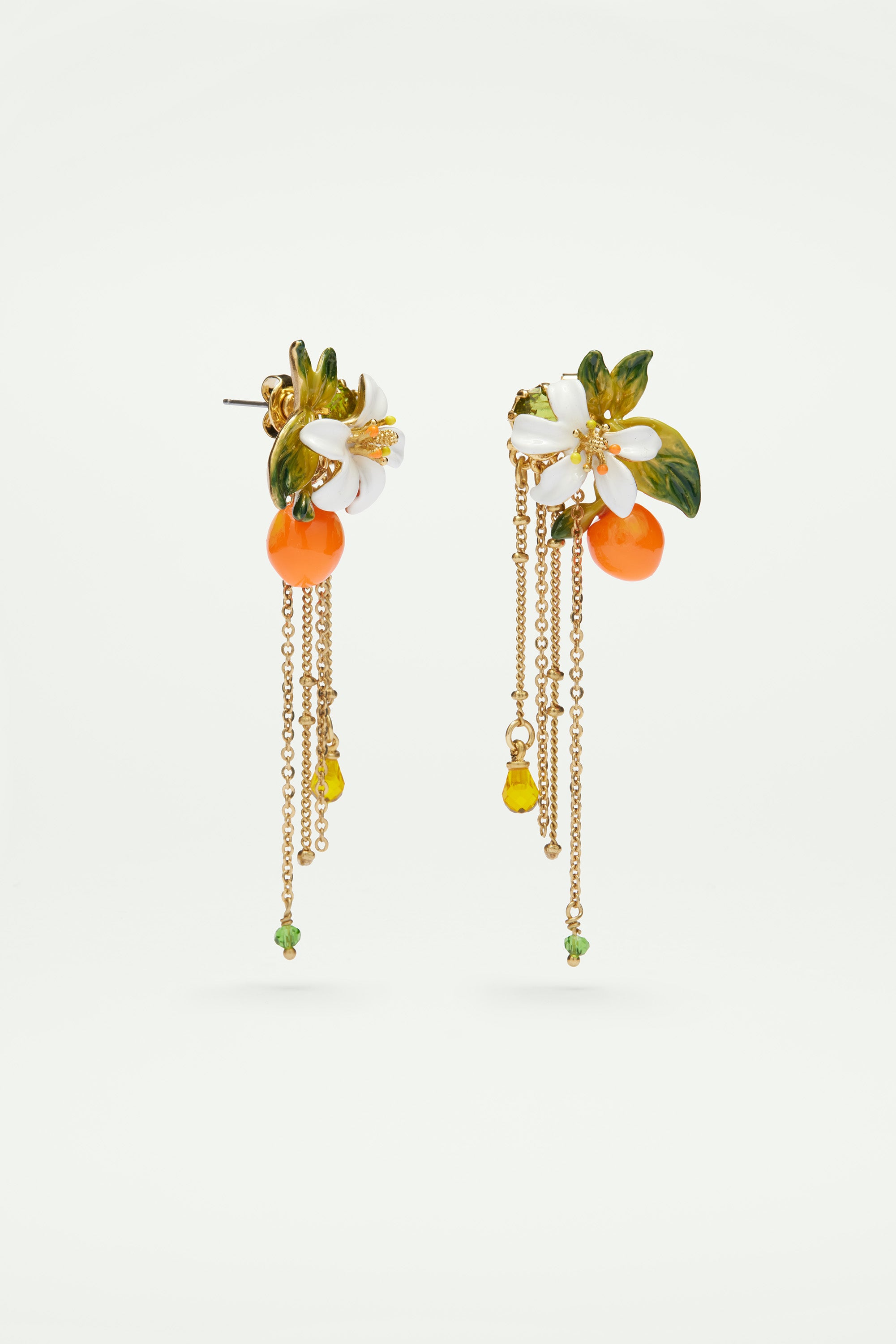 Orange, orange blossom and chains Clip on earrings