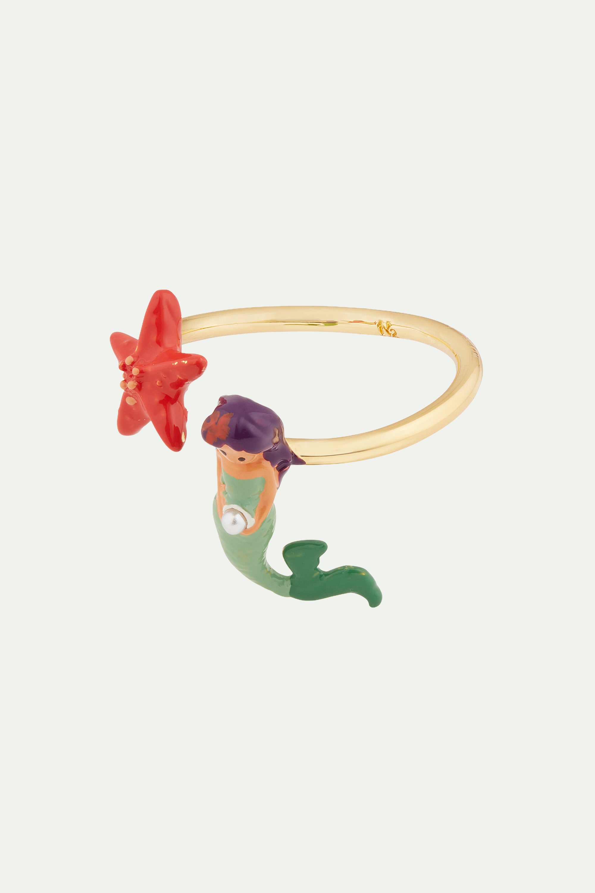 Mermaid and starfish adjustable ring
